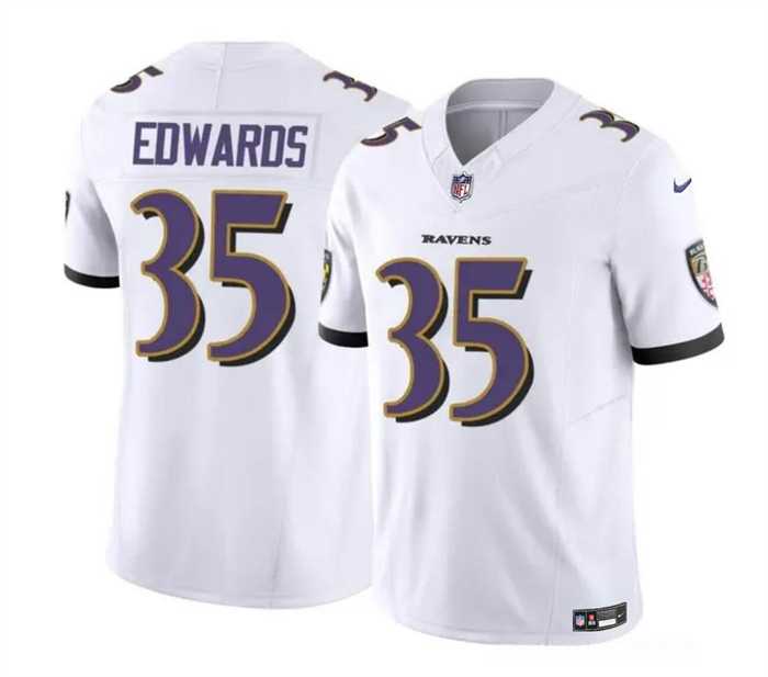 Men & Women & Youth Baltimore Ravens #35 Gus Edwards White 2023 F.U.S.E. Vapor Limited Stitched Jersey